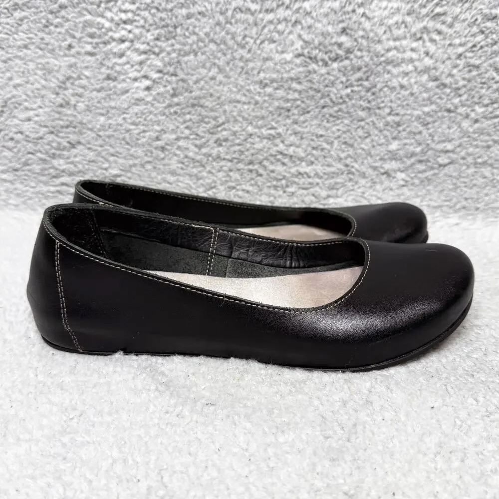 Comfortfüße Velda Womens Size 39 US 8 Ballet Flats Black Leather Slip On Handmad